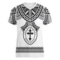 Personalised Melanesian Brotherhood Women V-Neck T-Shirt With Tribal Pattern - Polynesian Pride