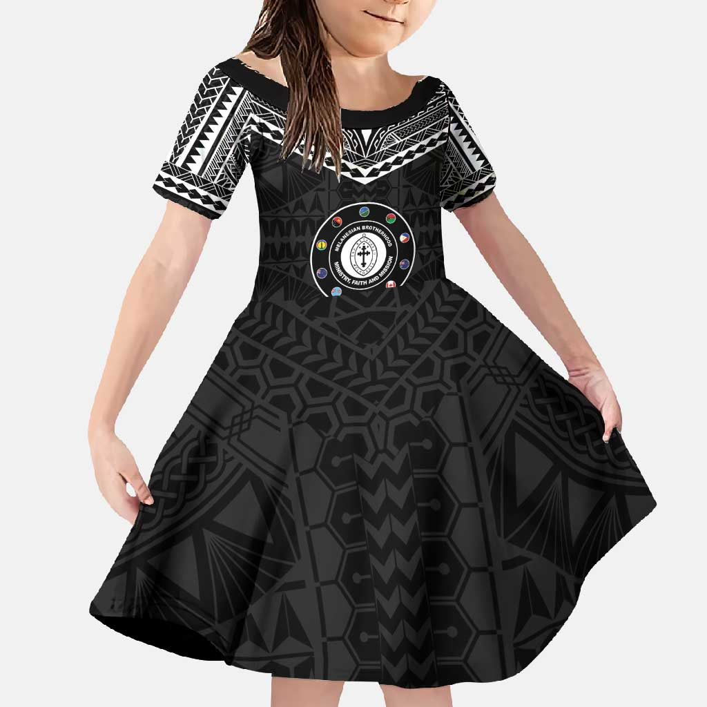Personalised Melanesian Brotherhood Family Matching Long Sleeve Bodycon Dress and Hawaiian Shirt Ministry Faith And Mission LT05 Daughter's Dress Black - Polynesian Pride
