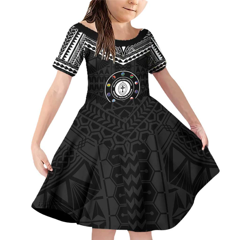 Personalised Melanesian Brotherhood Family Matching Off Shoulder Short Dress and Hawaiian Shirt Ministry Faith And Mission LT05 Daughter's Dress Black - Polynesian Pride