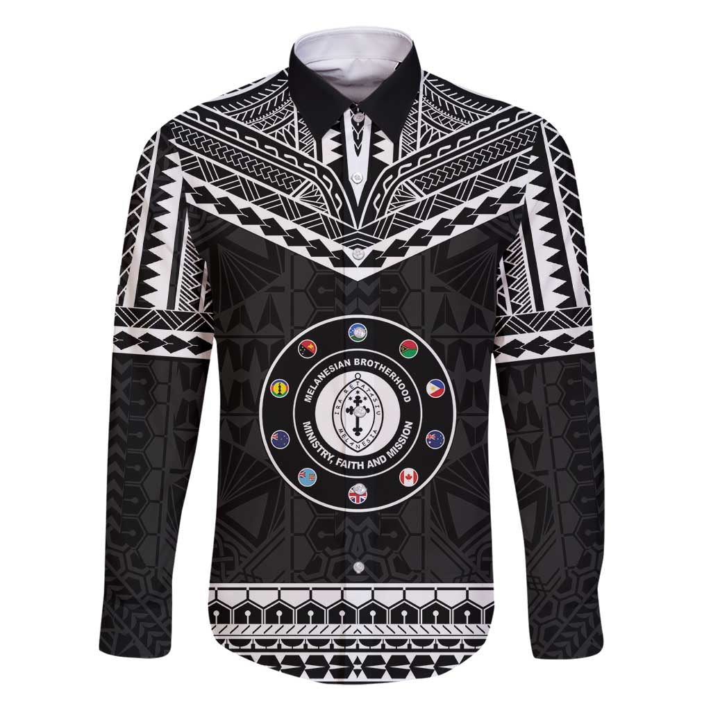 Personalised Melanesian Brotherhood Family Matching Off Shoulder Short Dress and Hawaiian Shirt Ministry Faith And Mission LT05 Dad's Shirt - Long Sleeve Black - Polynesian Pride