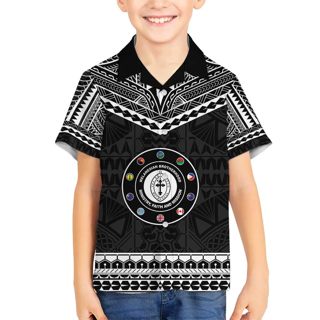 Personalised Melanesian Brotherhood Family Matching Off Shoulder Short Dress and Hawaiian Shirt Ministry Faith And Mission LT05 Son's Shirt Black - Polynesian Pride