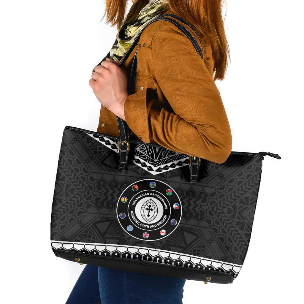 Melanesian Brotherhood Leather Tote Bag Ministry Faith And Mission LT05 Black - Polynesian Pride