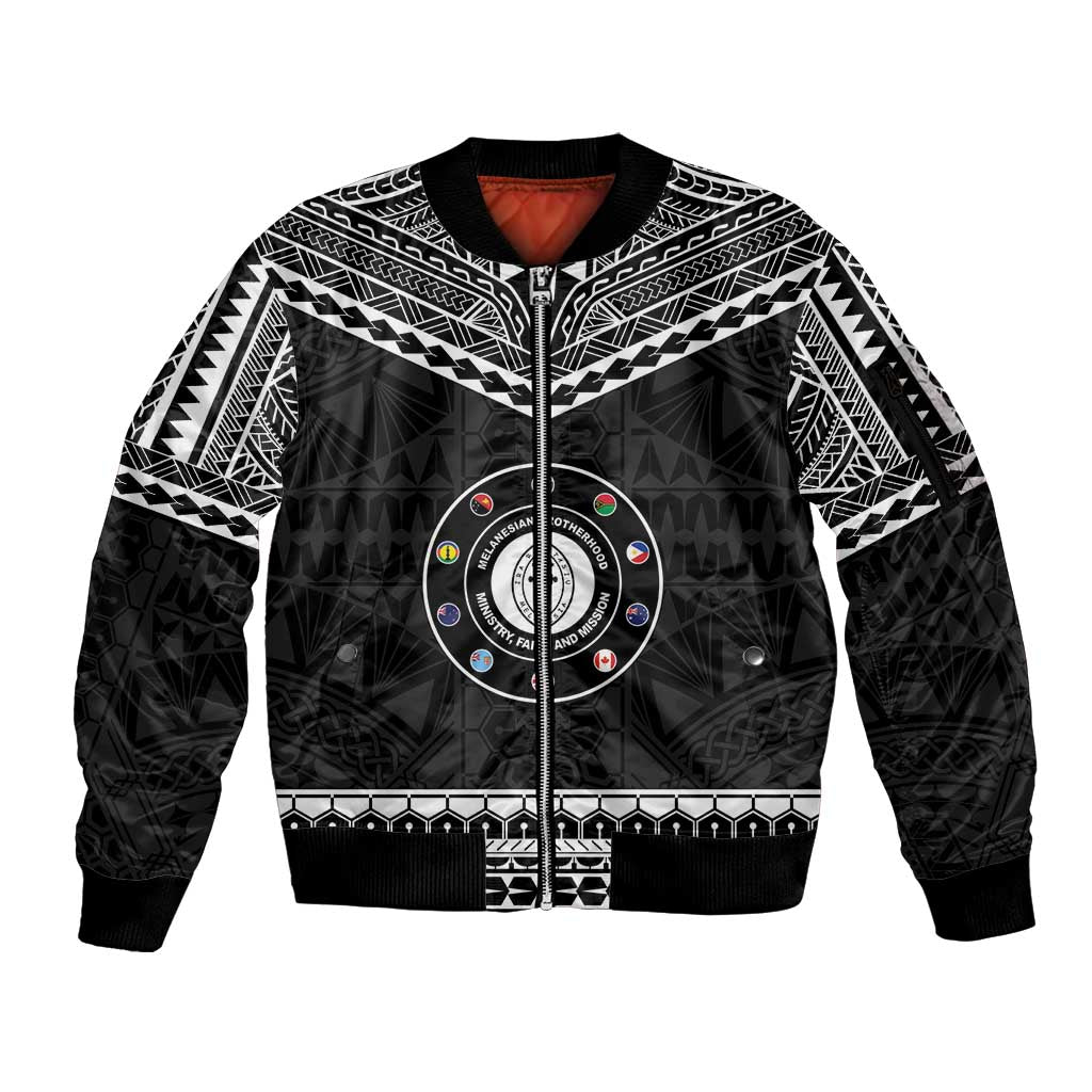 Personalised Melanesian Brotherhood Sleeve Zip Bomber Jacket Ministry Faith And Mission LT05 Unisex Black - Polynesian Pride