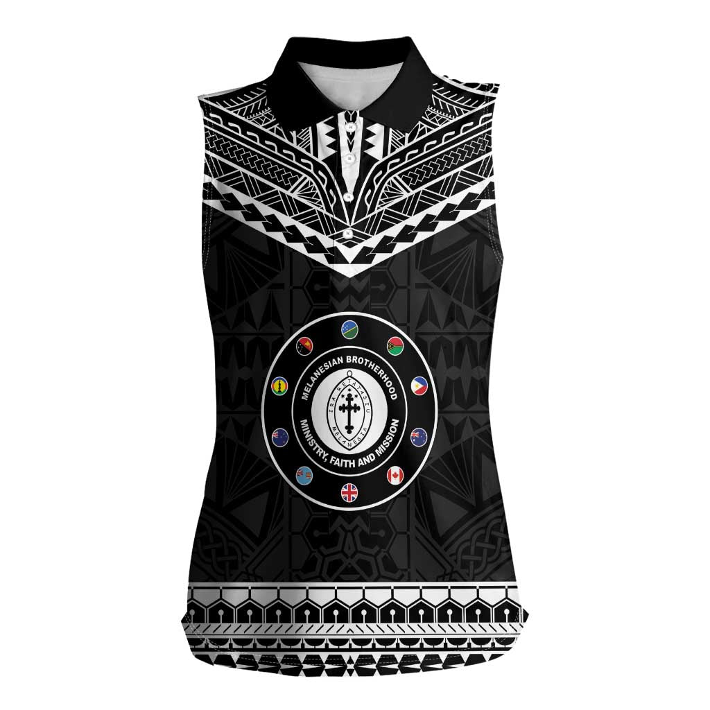 Personalised Melanesian Brotherhood Women Sleeveless Polo Shirt Ministry Faith And Mission LT05 Female Black - Polynesian Pride