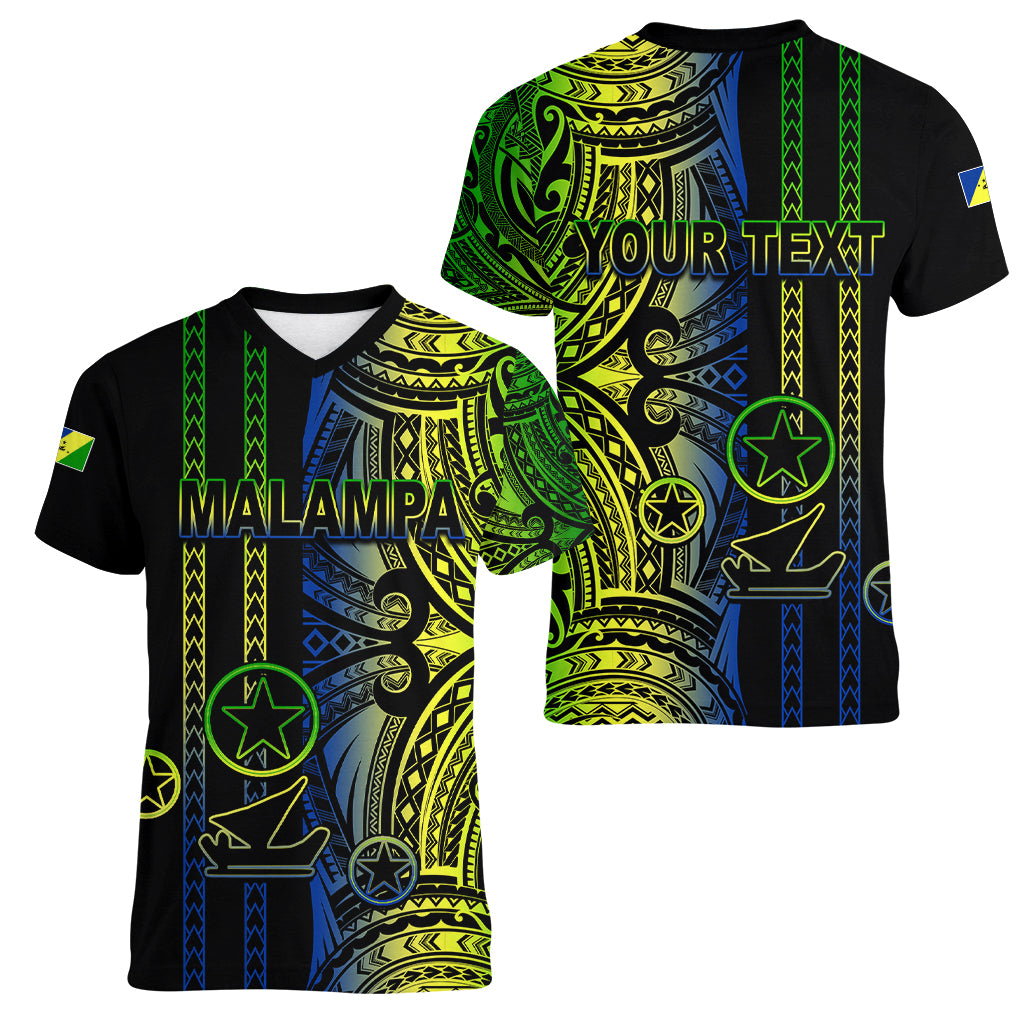 Custom Vanuatu Malampa Women V Neck T Shirt Polynesian Tribal LT6 - Polynesian Pride