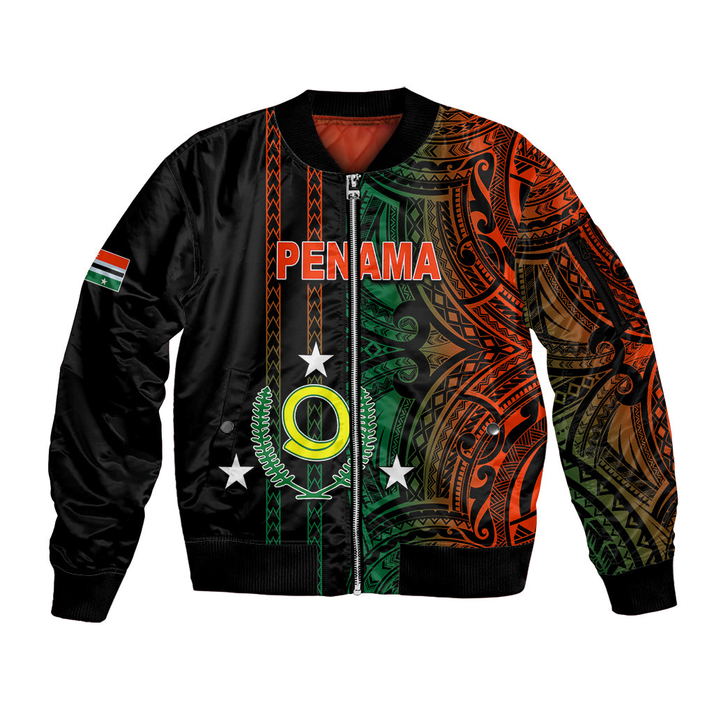 Custom Vanuatu Penama Sleeve Zip Bomber Jacket Polynesian Tribal LT6 Unisex Black - Polynesian Pride