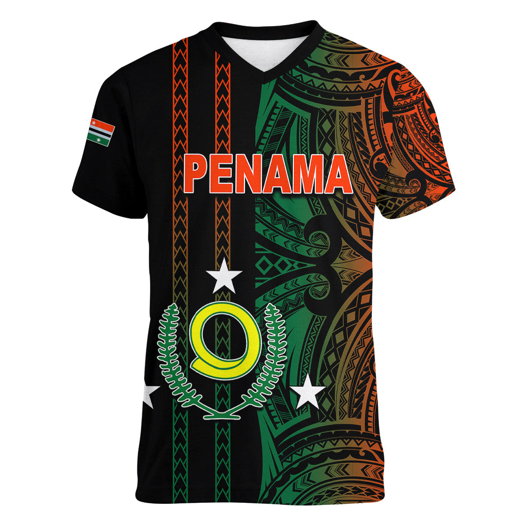 Custom Vanuatu Penama Women V Neck T Shirt Polynesian Tribal LT6 Female Black - Polynesian Pride