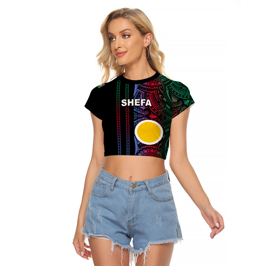 Custom Vanuatu Shefa Raglan Cropped T Shirt Polynesian Tribal LT6 Female Black - Polynesian Pride