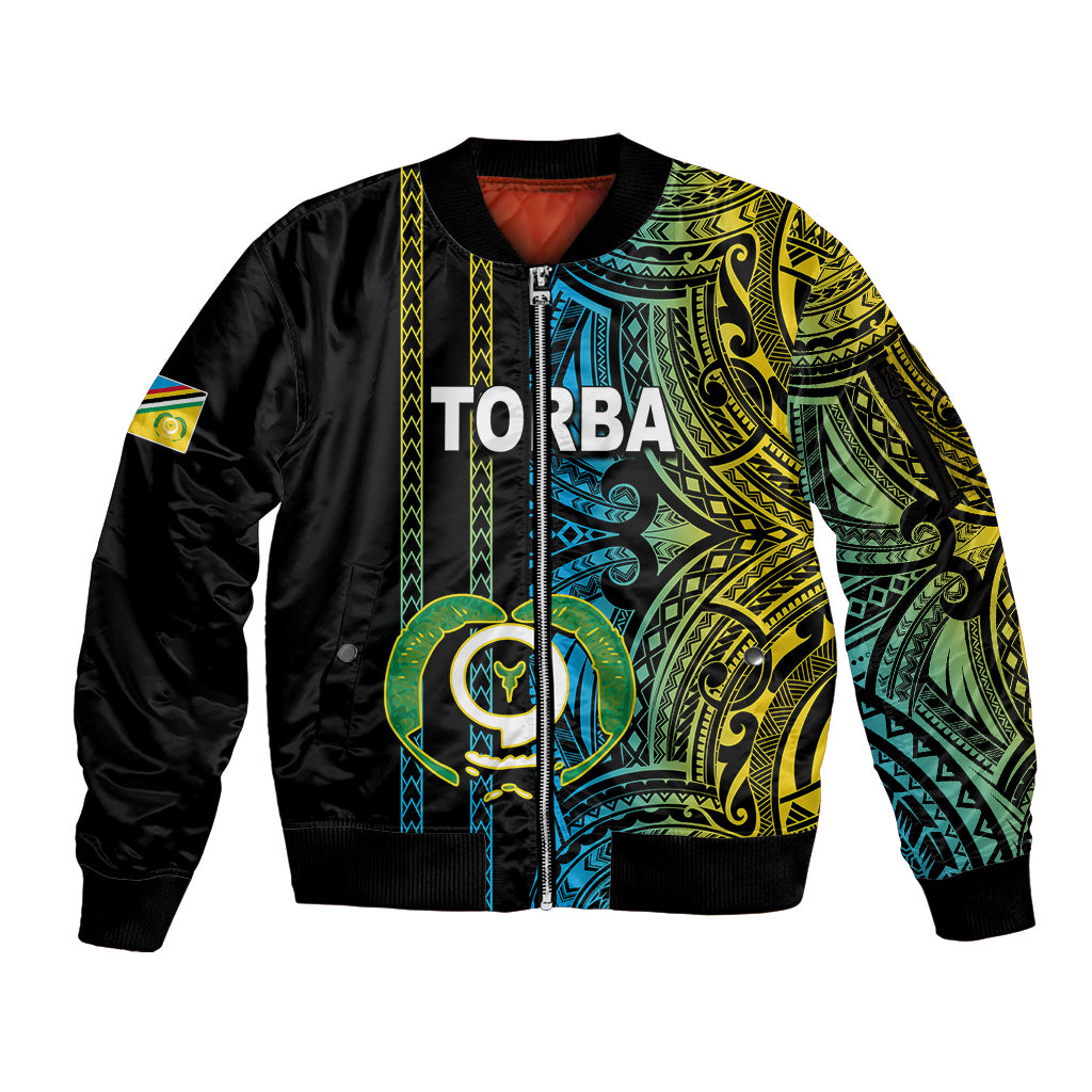 Custom Vanuatu Torba Sleeve Zip Bomber Jacket Polynesian Tribal LT6 Unisex Black - Polynesian Pride