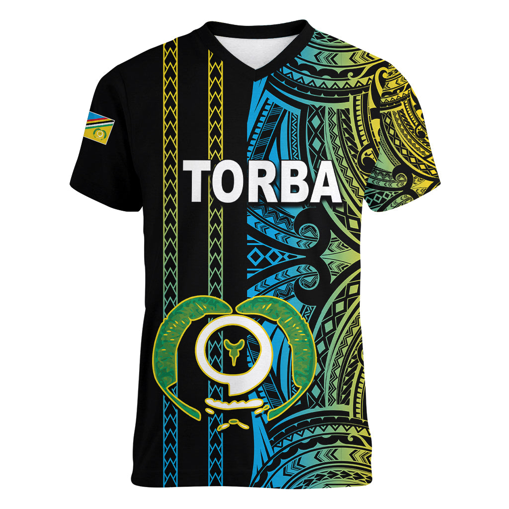 Custom Vanuatu Torba Women V Neck T Shirt Polynesian Tribal LT6 Female Black - Polynesian Pride