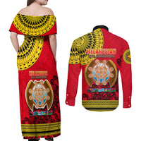 Papua New Guinea Couples Matching Off Shoulder Maxi Dress and Long Sleeve Button Shirts Melanesian Festival 2023 LT6 - Polynesian Pride