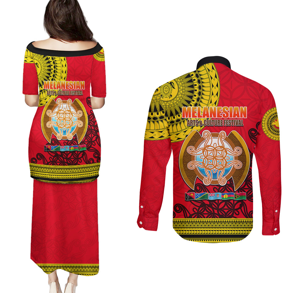 Papua New Guinea Couples Matching Puletasi Dress and Long Sleeve Button Shirts Melanesian Festival 2023 LT6 - Polynesian Pride