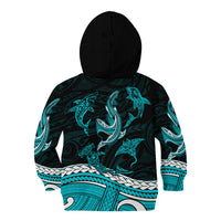 Polynesian Tribal Kid Hoodie with Sharks Tattoo Green LT6 - Polynesian Pride