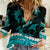 Polynesian Tribal Women Casual Shirt with Sharks Tattoo Green LT6 Female Green - Polynesian Pride