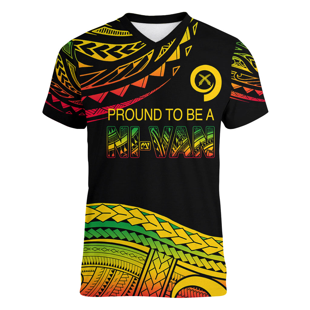 Custom Tribal Vanuatu Women V Neck T Shirt Pround To Be A Ni-Van LT6 Female Black - Polynesian Pride