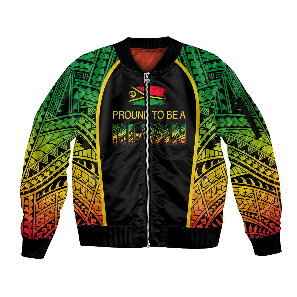 Custom Vanuatu Sleeve Zip Bomber Jacket Pround To Be A Ni-Van LT6 Unisex Black - Polynesian Pride