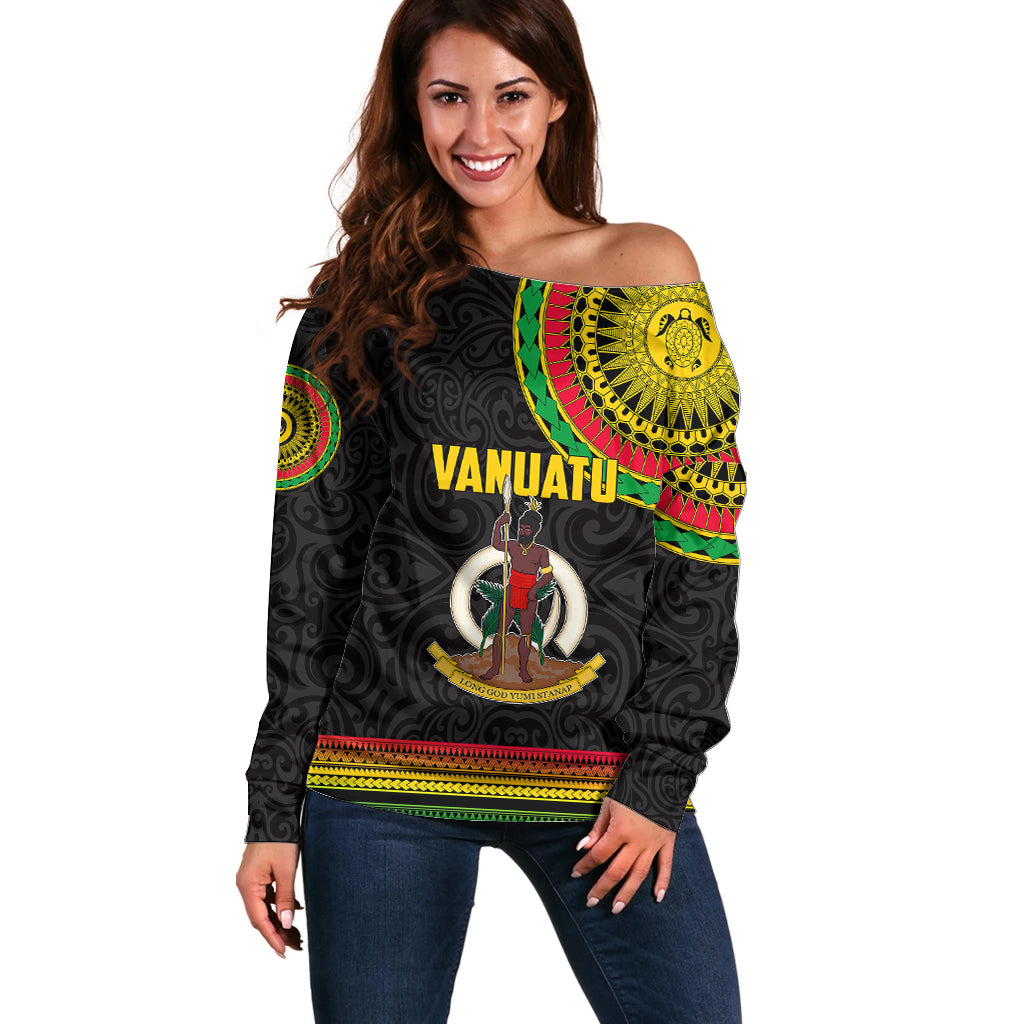 Custom Vanuatu Off Shoulder Sweater Polynesia Circle LT6 Women Black - Polynesian Pride