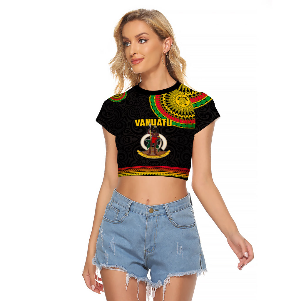 Custom Vanuatu Raglan Cropped T Shirt Polynesia Circle LT6 Female Black - Polynesian Pride