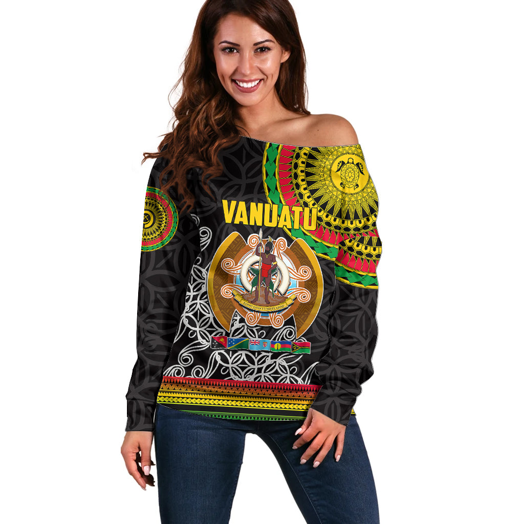 Vanuatu Off Shoulder Sweater Melanesian Festival LT6 Women Black - Polynesian Pride