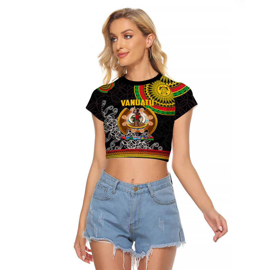 Vanuatu Raglan Cropped T Shirt Melanesian Festival LT6 Female Black - Polynesian Pride