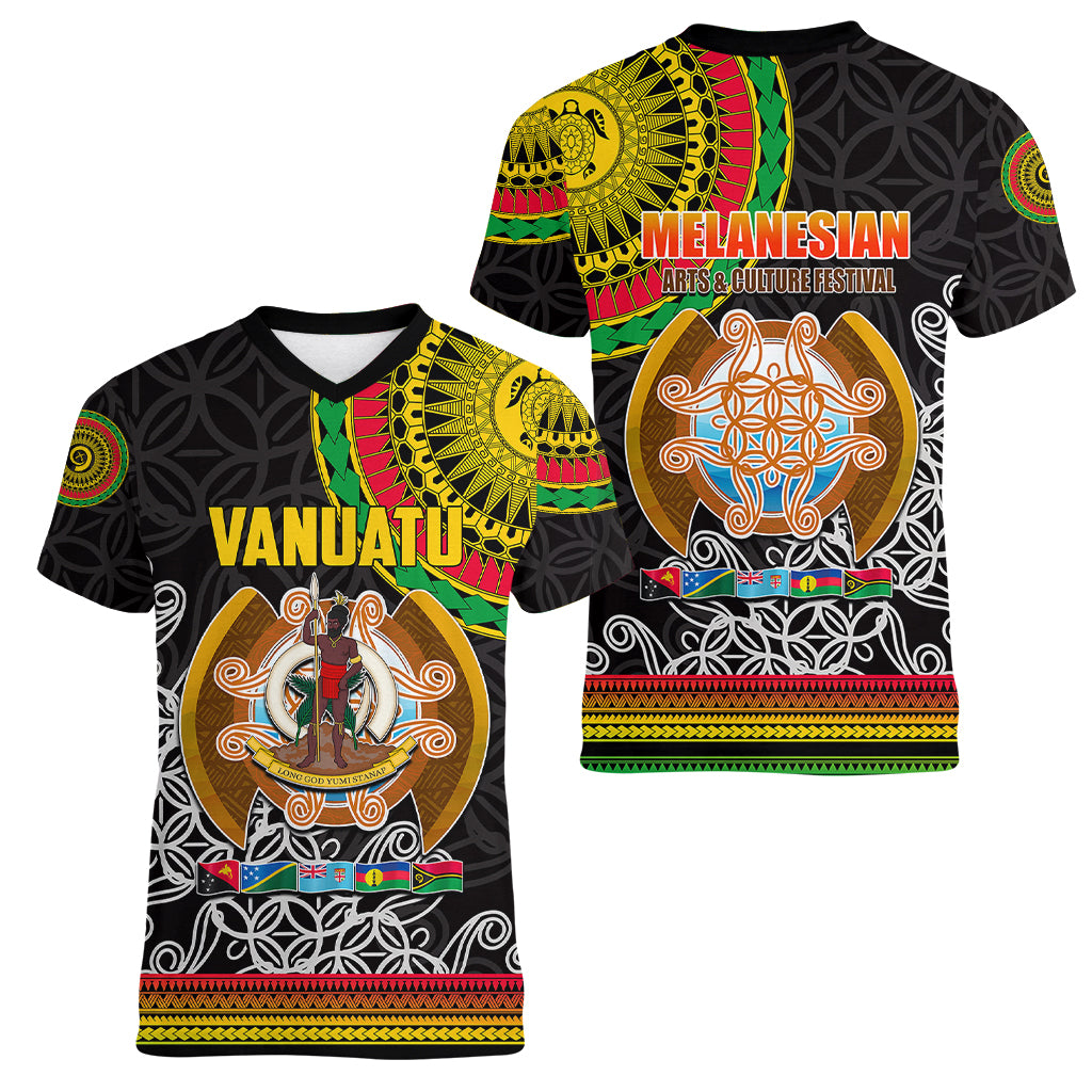 Vanuatu Women V Neck T Shirt Melanesian Festival LT6 - Polynesian Pride