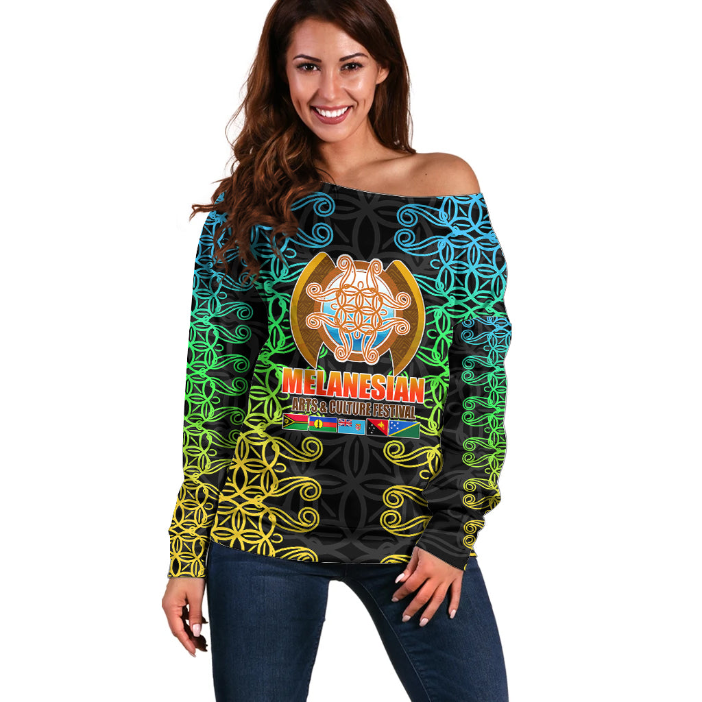 Melanesian Festival 2023 Off Shoulder Sweater Tribal Patterns LT6 Women Black - Polynesian Pride