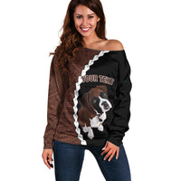 Custom Boxer Dog Off Shoulder Sweater With Polynesian Tribal Tattoo LT6 Women Black - Polynesian Pride