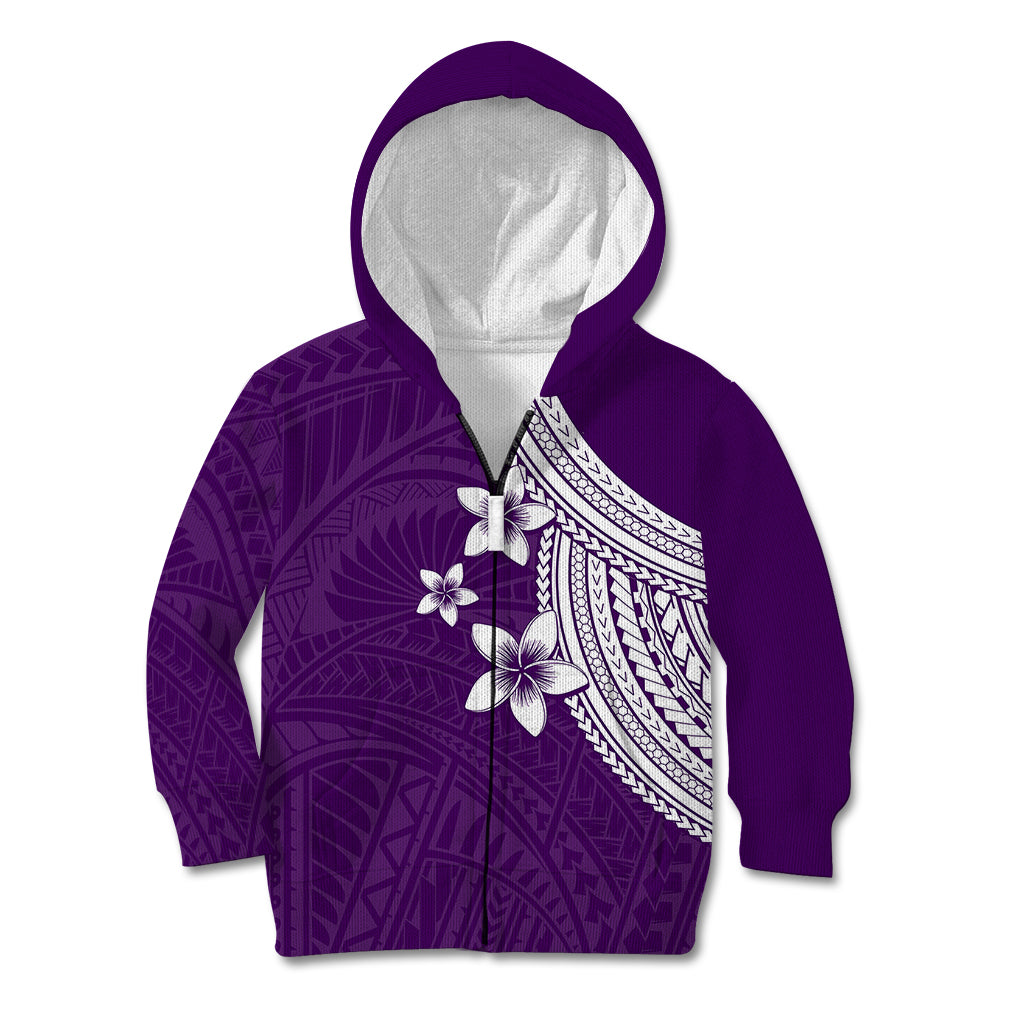 Polynesian Kid Hoodie With Plumeria Flower Purple LT6 Zip Hoodie Purple - Polynesian Pride