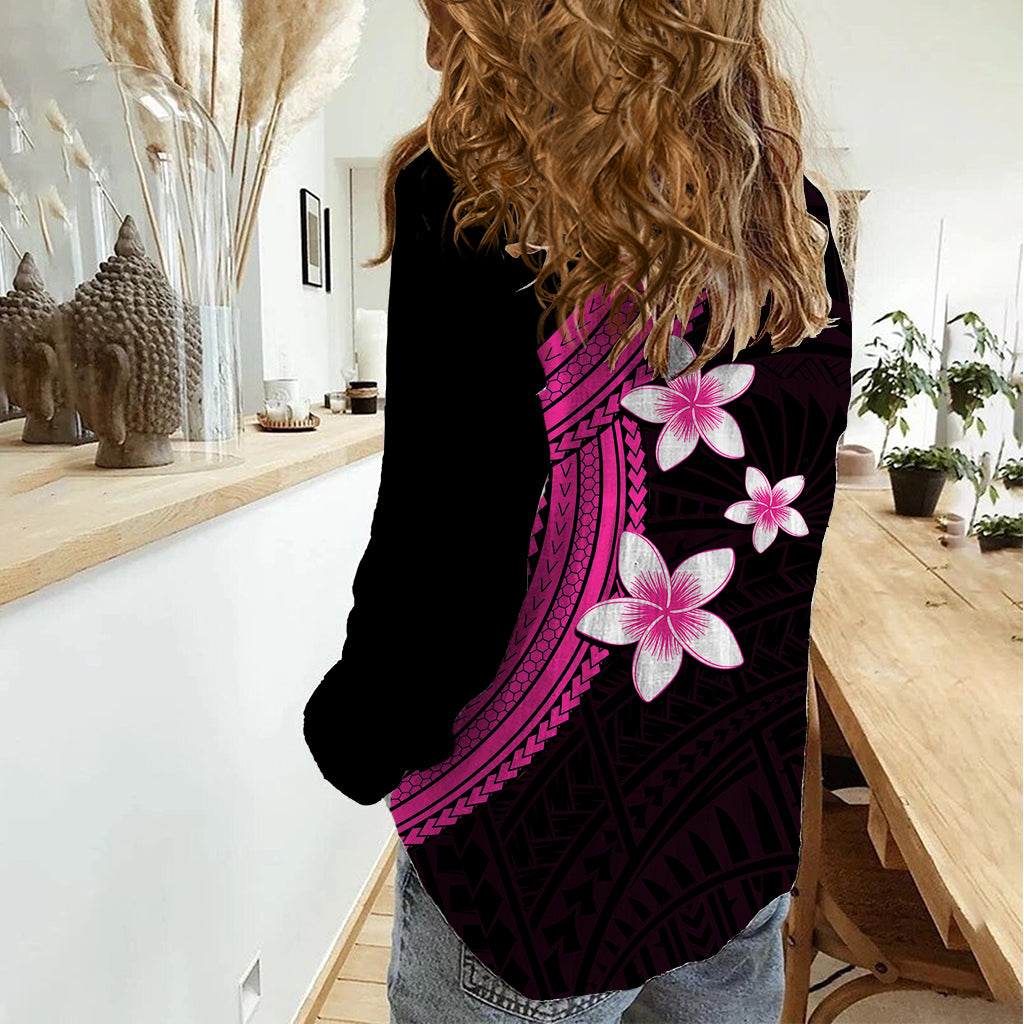 Polynesian Women Casual Shirt With Plumeria Flower Pink LT6 - Polynesian Pride