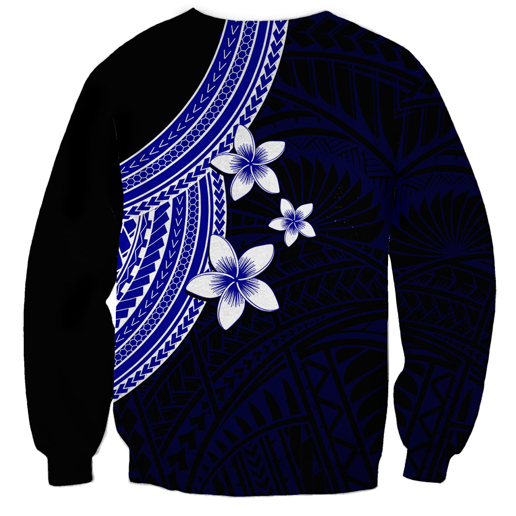 Polynesian Sweatshirt With Plumeria Flower Blue LT6 - Polynesian Pride