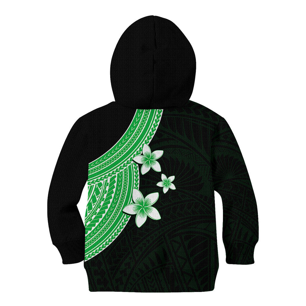 Polynesian Kid Hoodie With Plumeria Flower Green LT6 - Polynesian Pride