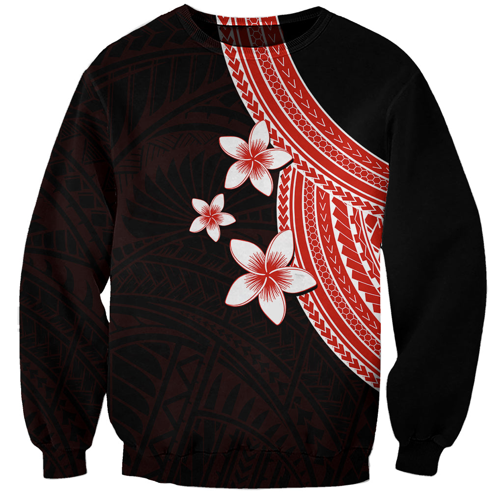 Polynesian Sweatshirt With Plumeria Flower Red LT6 Unisex Red - Polynesian Pride