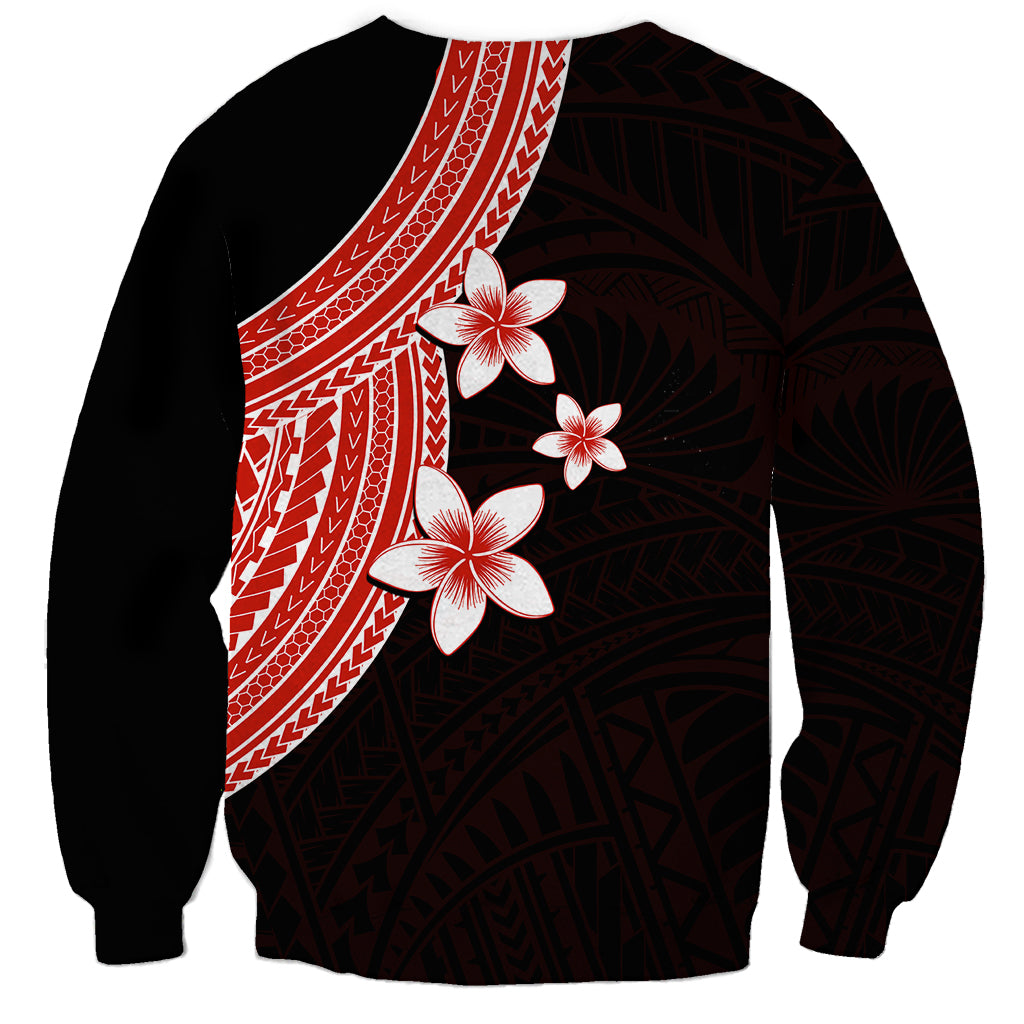 Polynesian Sweatshirt With Plumeria Flower Red LT6 - Polynesian Pride