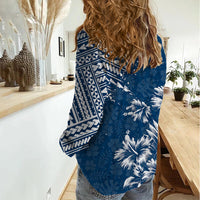 Hawaii Summer Women Casual Shirt Mix Polynesian Dark Blue LT6 - Polynesian Pride