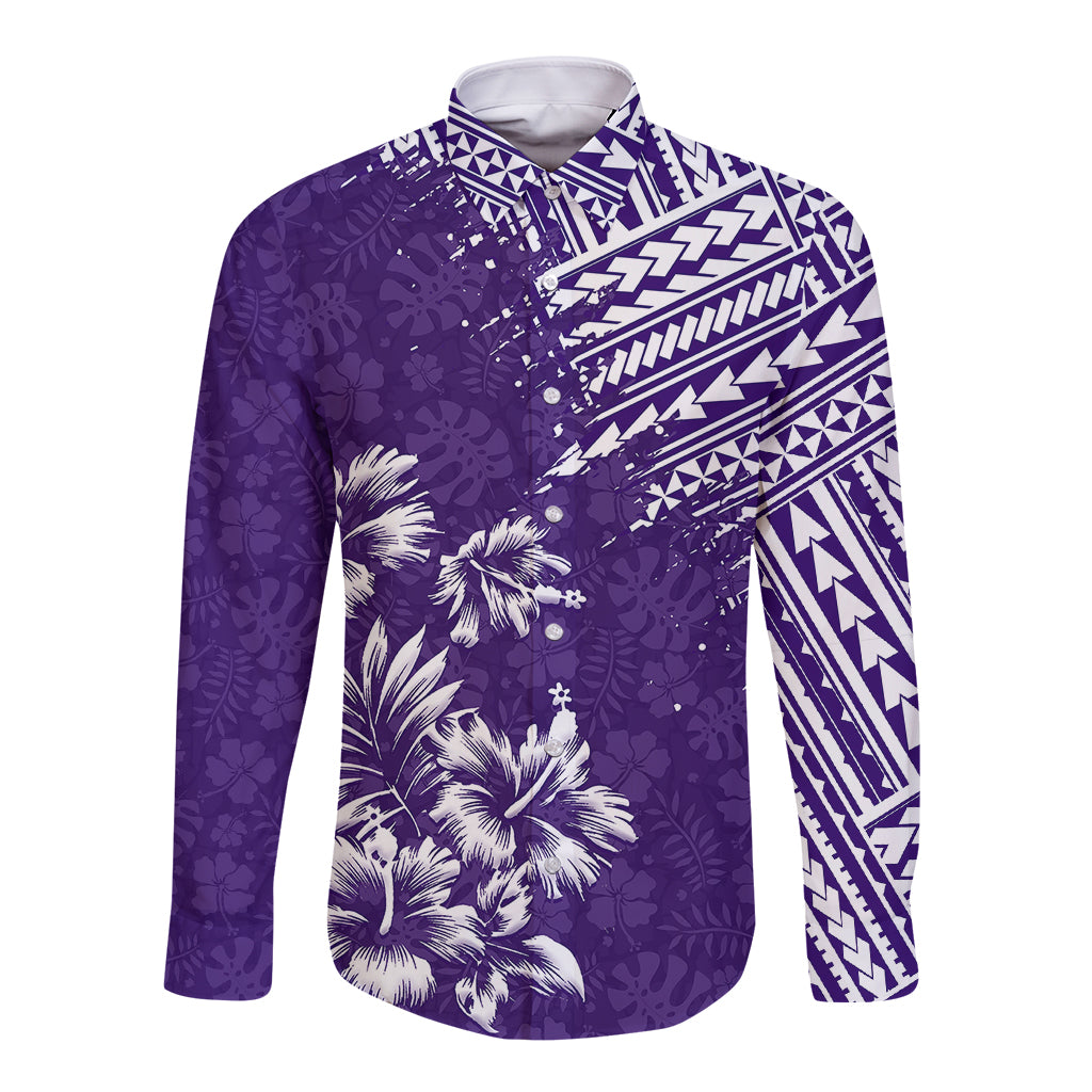 Hawaii Summer Long Sleeve Button Shirt Mix Polynesian Purple LT6 Unisex Purple - Polynesian Pride