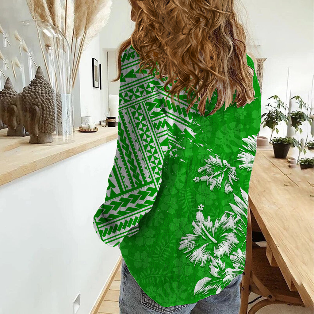 Hawaii Summer Women Casual Shirt Mix Polynesian Green LT6 - Polynesian Pride