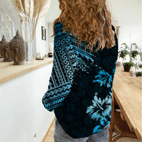 Hawaii Summer Women Casual Shirt Mix Polynesian Black-Blue LT6 - Polynesian Pride