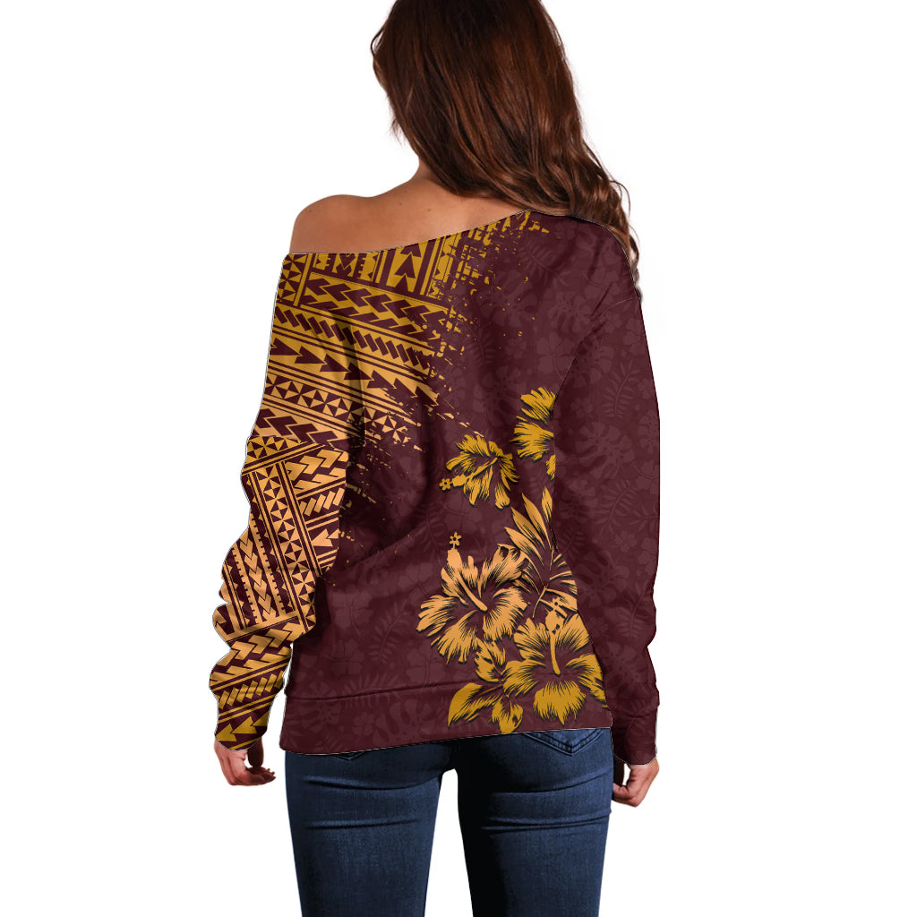 Hawaii Summer Off Shoulder Sweater Mix Polynesian Brown LT6 - Polynesian Pride