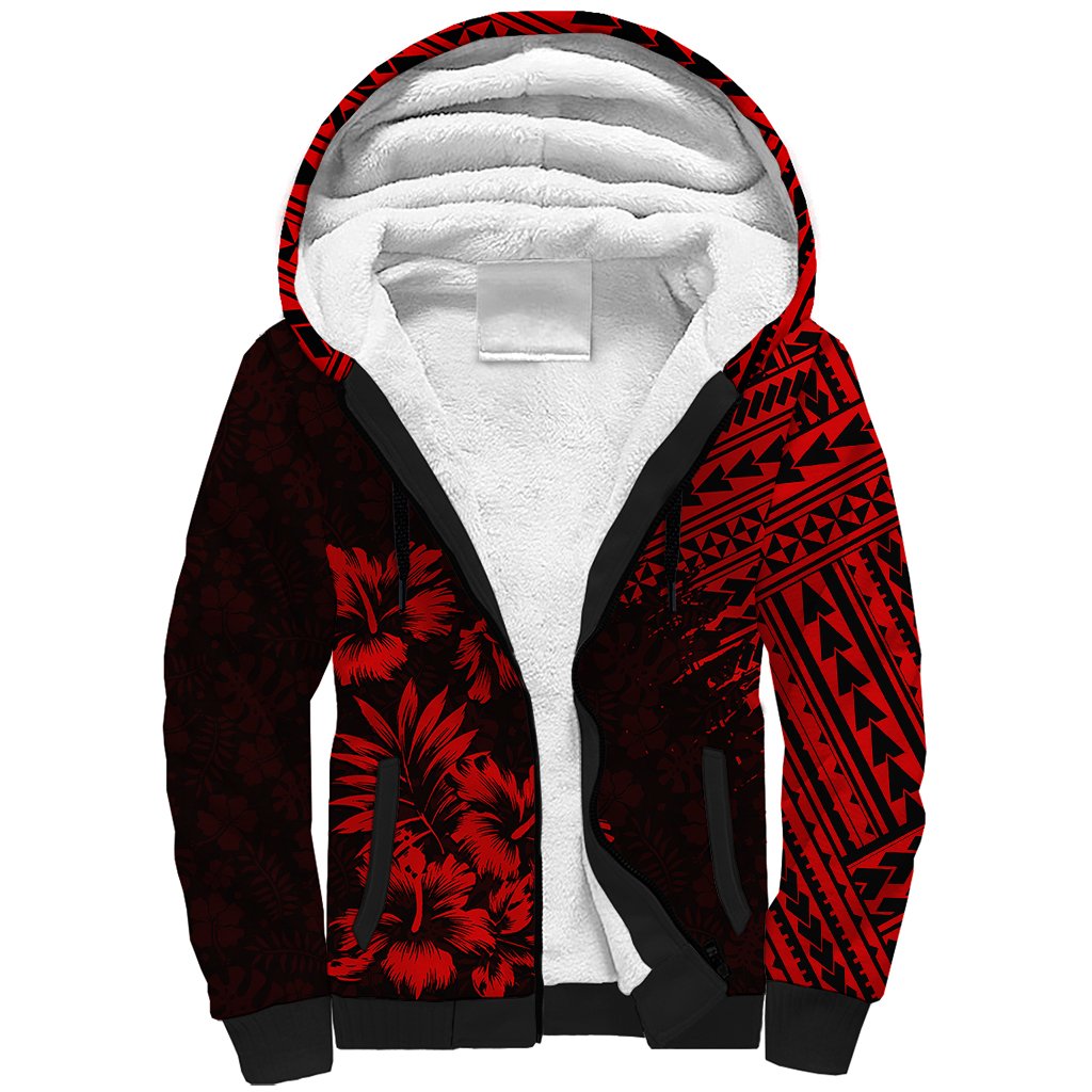 Hawaii Summer Sherpa Hoodie Mix Polynesian Black-Red LT6 Unisex Red - Polynesian Pride