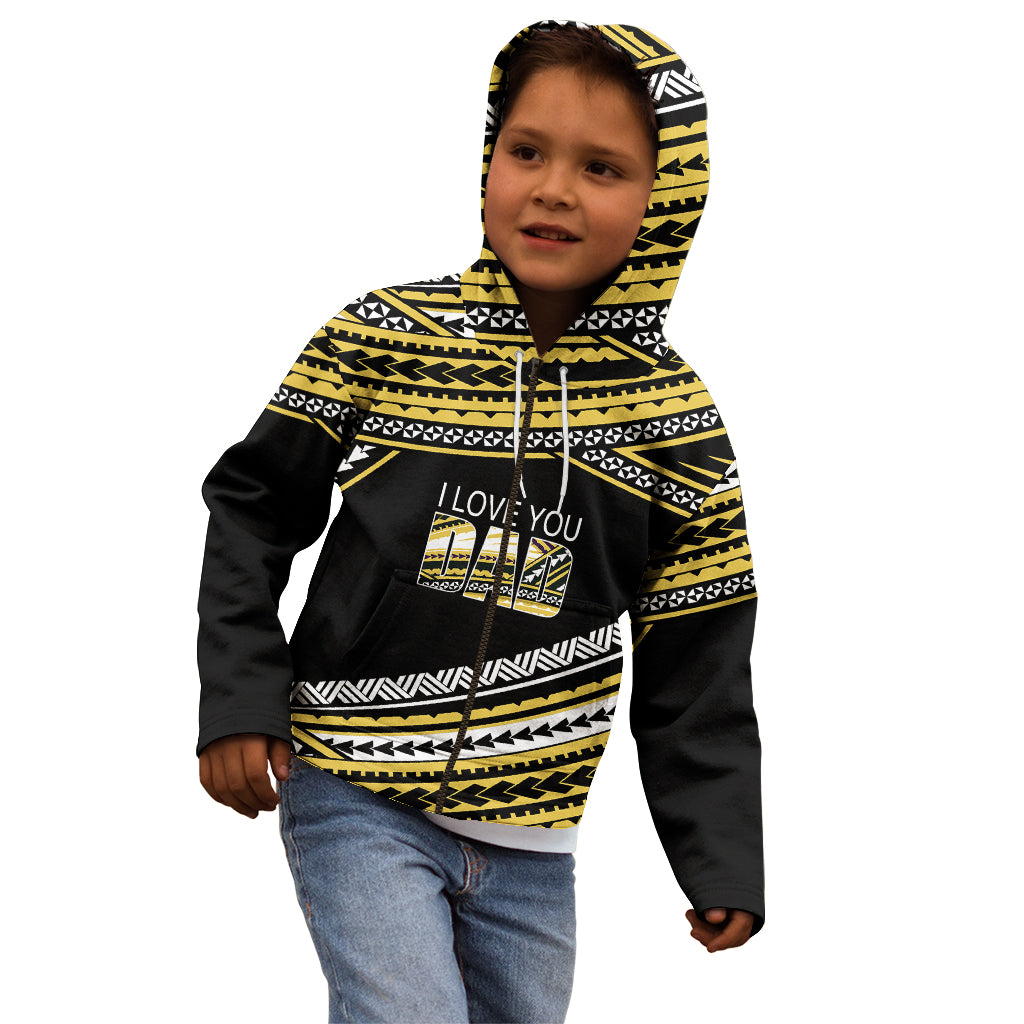 (Custom Personalised) Happy Fathers Day Polynesian Kid Hoodie I Love You Dad Gold LT6 - Polynesian Pride