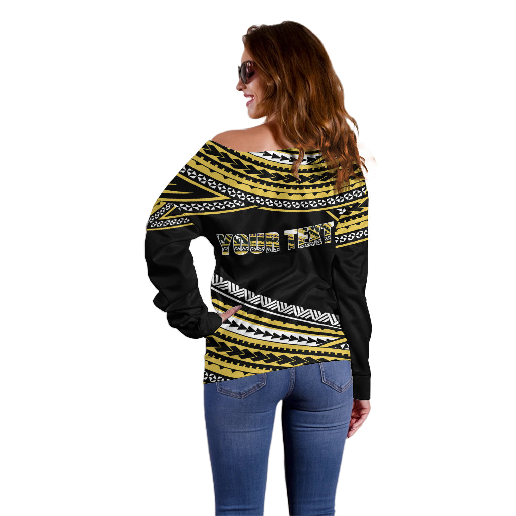 (Custom Personalised) Happy Fathers Day Polynesian Off Shoulder Sweater I Love You Dad Gold LT6 - Polynesian Pride