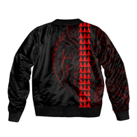 Polynesian Sleeve Zip Bomber Jacket Hawaiian Warrior and Aloha Girl With Hammerhead Shark Tattoos Red LT6 - Polynesian Pride