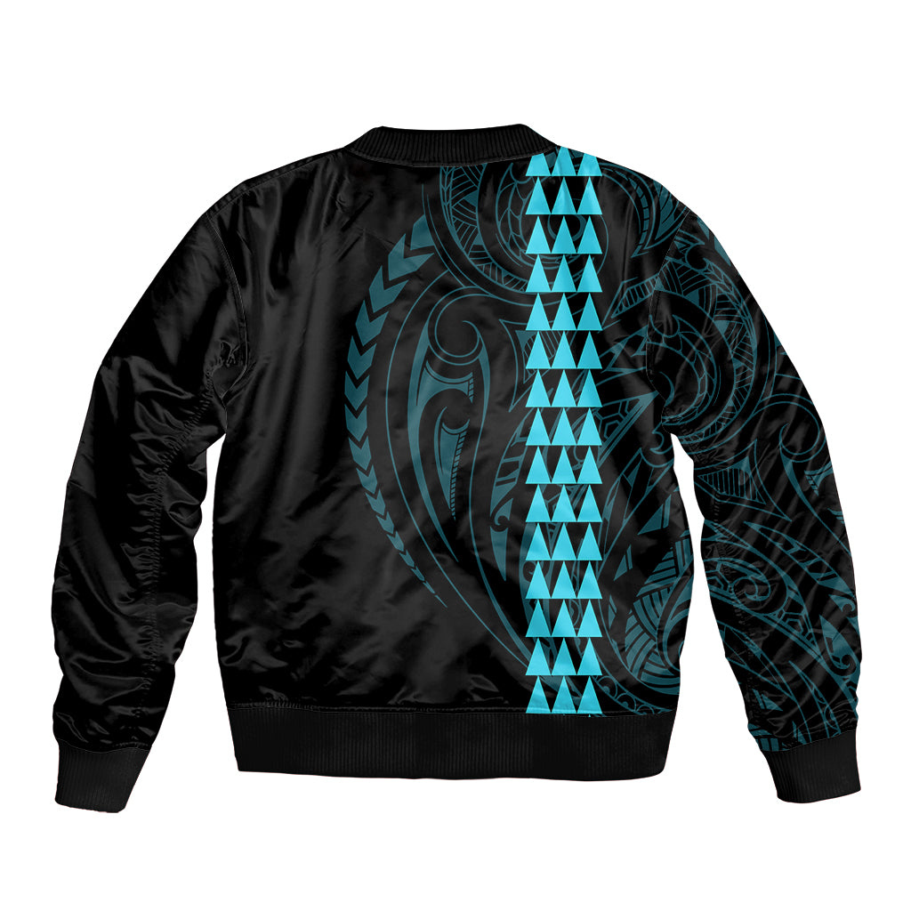 Polynesian Bomber Jacket Hawaiian Warrior and Aloha Girl With Hammerhead Shark Tattoos Light Blue LT6 - Polynesian Pride