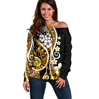 Plumeria Polynesian Off Shoulder Sweater Trending Gold LT6 Women Gold - Polynesian Pride