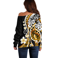 Plumeria Polynesian Off Shoulder Sweater Trending Gold LT6 - Polynesian Pride