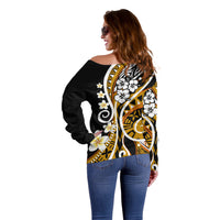 Plumeria Polynesian Off Shoulder Sweater Trending Gold LT6 - Polynesian Pride