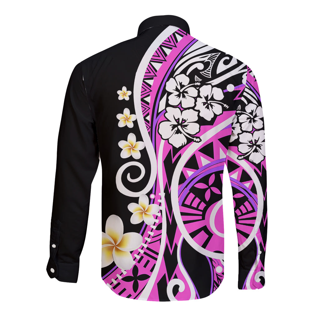Plumeria Polynesian Long Sleeve Button Shirt Trending Pink LT6 - Polynesian Pride