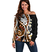 Plumeria Polynesian Off Shoulder Sweater Trending Brown LT6 Women Brown - Polynesian Pride