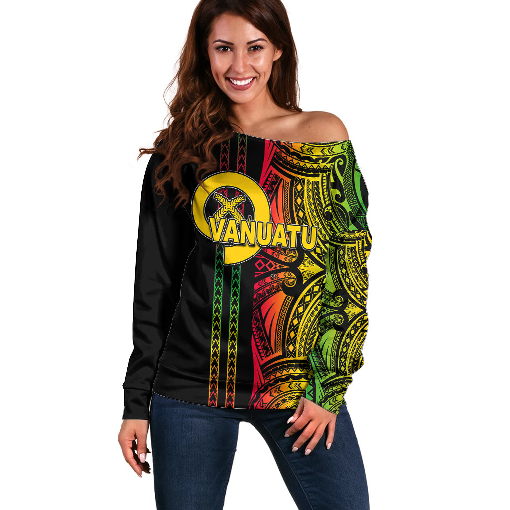 Custom Vanuatu Off Shoulder Sweater Polynesian Tribal LT6 Women Black - Polynesian Pride
