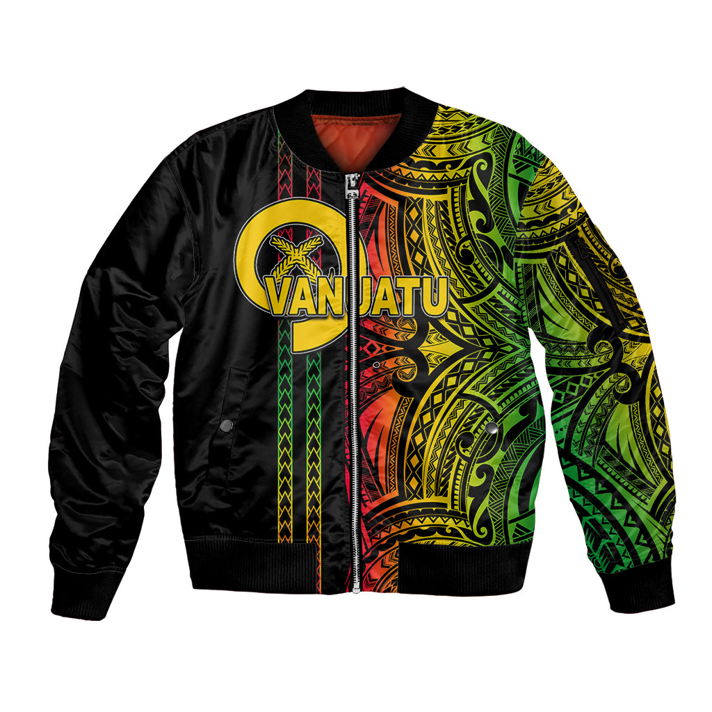 Custom Vanuatu Sleeve Zip Bomber Jacket Polynesian Tribal LT6 Unisex Black - Polynesian Pride